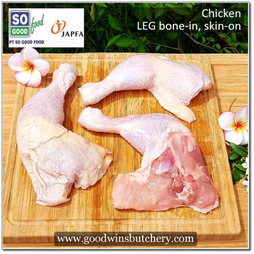 Chicken LEG WHOLE BONE-IN SKIN-ON ayam paha utuh SOGOOD FOOD frozen (price/pack 600g 2-3pcs)